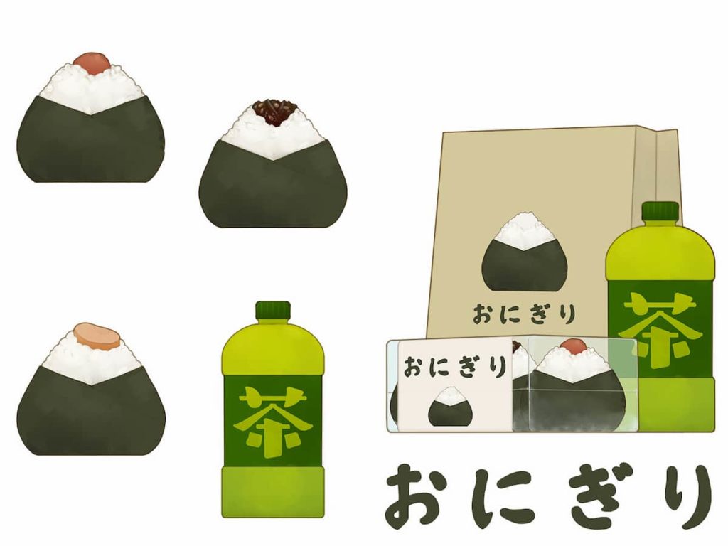 おにぎり・お茶のイラスト