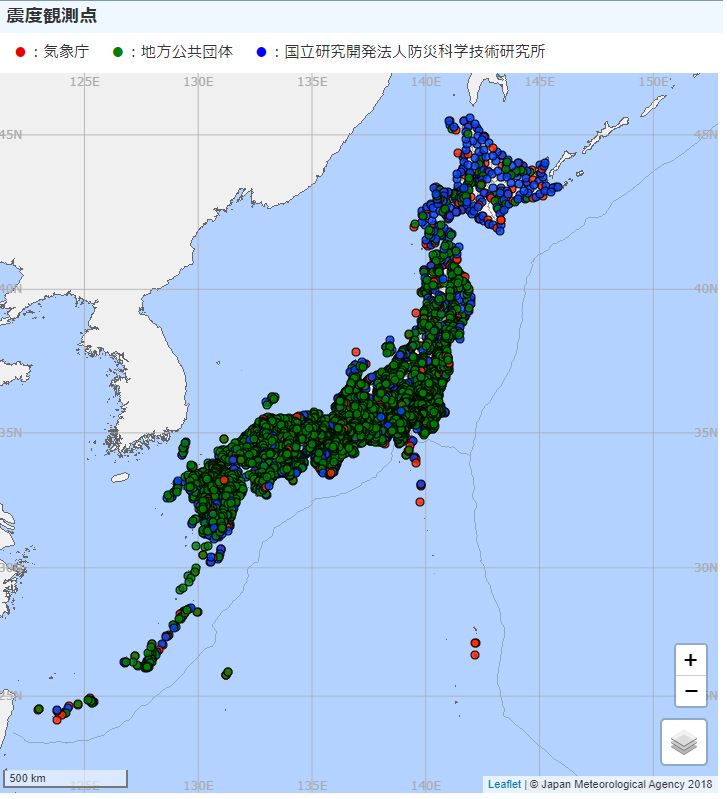出典:気象庁 震度観測点を示す
図