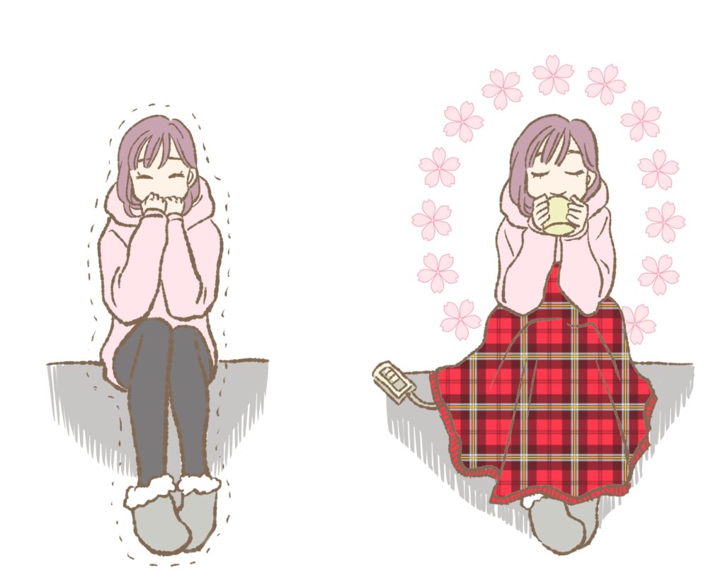 ブランケットを使用する女性のイラスト