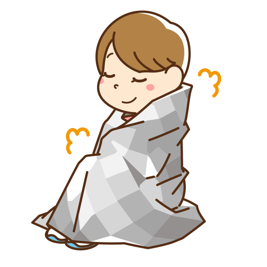 エマージェンシーシートを使う女性のイラスト