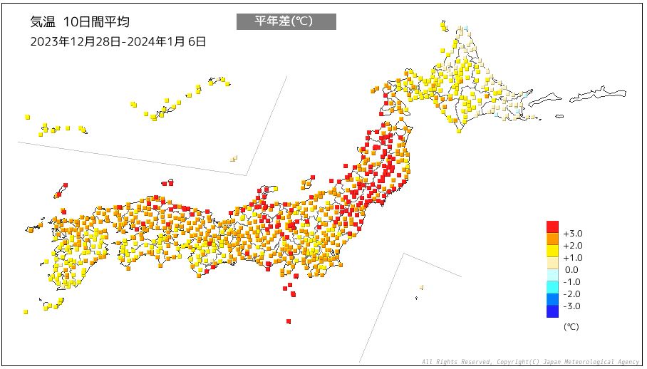 2023年12月28日~2024年1月6日の平均気温