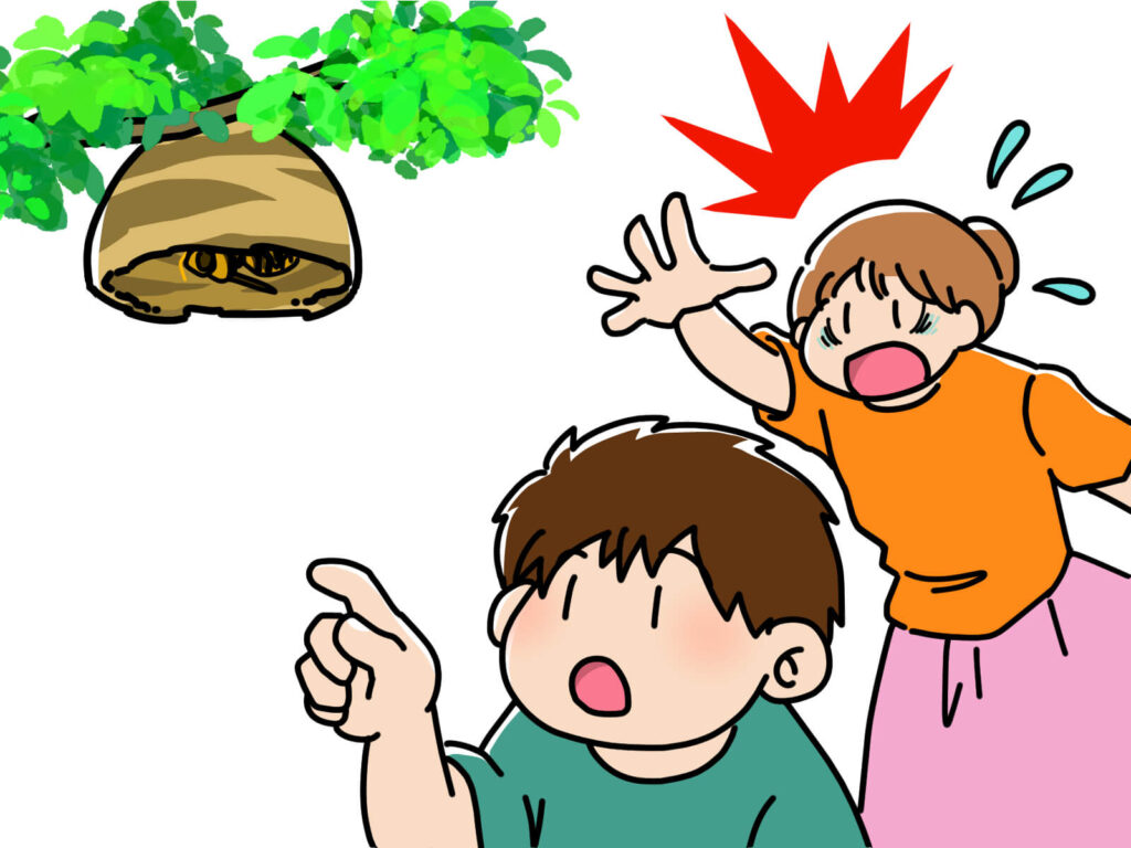 蜂を警戒する親子のイラスト